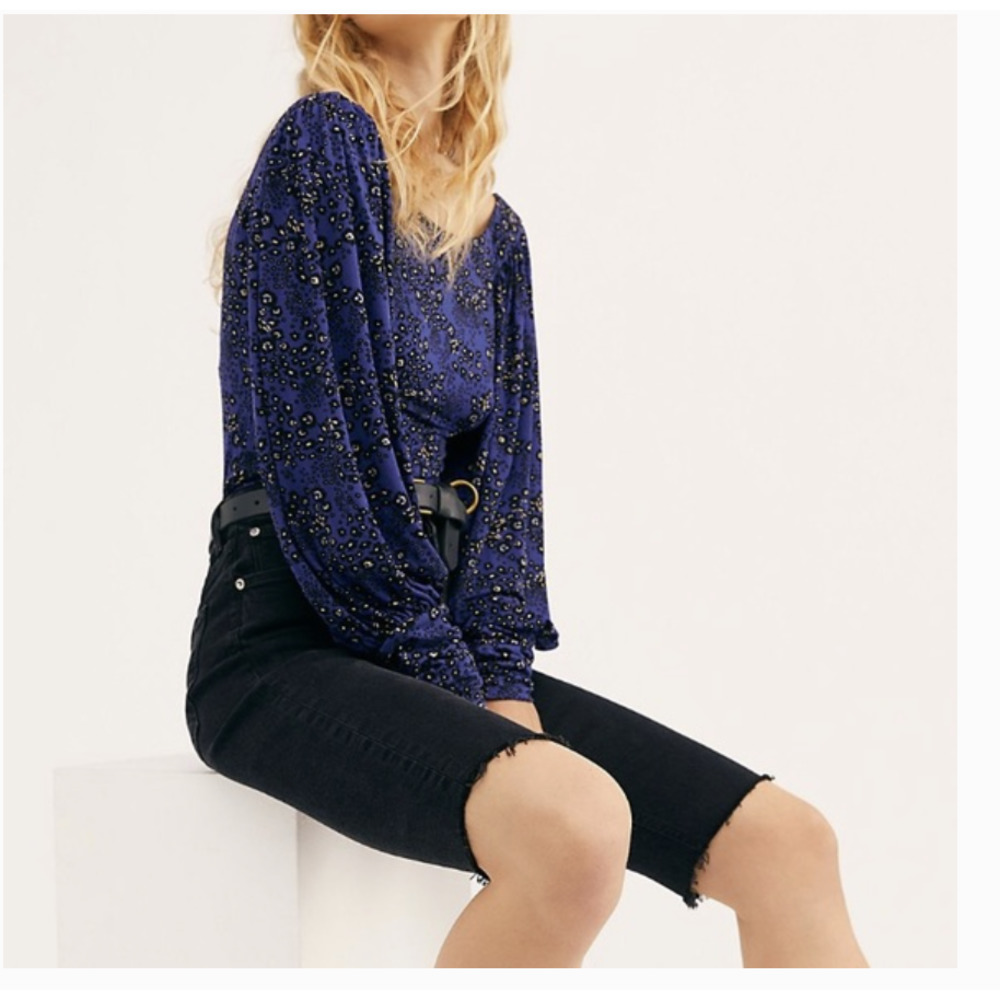 Free People Miss You Top Ballon Sleeve Oversized Floral Printed Blouse in Small